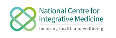 The logo for the National Centre for Integrative Medicine, featuring a teal and green interlocking knot symbol on the left, with the organization's name in teal and the tagline 'Inspiring health and wellbeing' in dark gray on a white background.